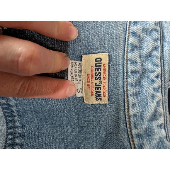 Vintage Guess Jeans Mens Blue Denim Snap Button Shirt Sz S 163F8 Western Flaw - Picture 5 of 9